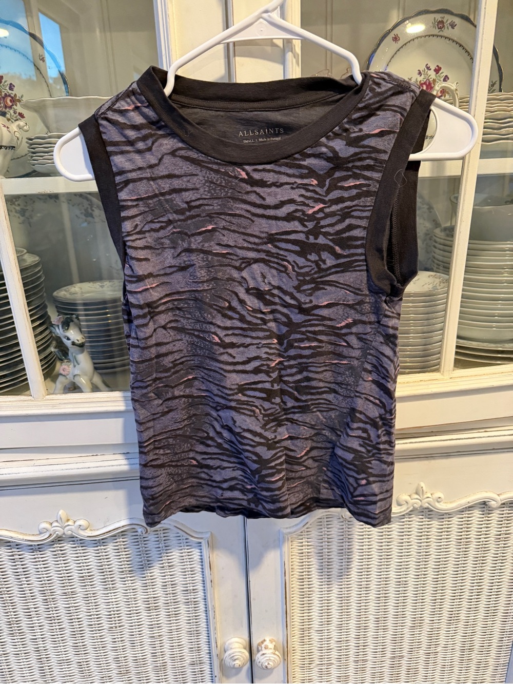 All Saints Black & Purple Zebra-Pattern Sleeveless Tank